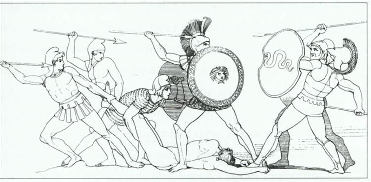 the fight for the body of patroclus. illustration to the iliad
