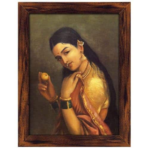 Woman Holding a Fruit by Raja Ravi Varma
